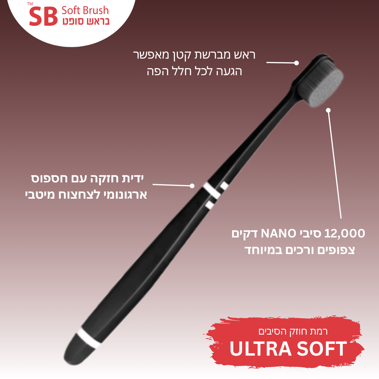 מברשת שיניים 12000 סיבי NANO דקים ורכים  - ראש ישר